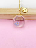 Gold Dandelion Forget Me Not Real Flower Charm Necklace, Wish Gifts, N5776A