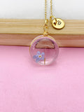 Gold Dandelion Forget Me Not Real Flower Charm Necklace, Wish Gifts, N5776A
