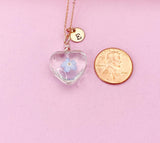 Gold Forget Me Not Real Press Flower Heart Charm Necklace, Wish Gifts, N5778
