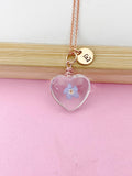 Gold Forget Me Not Real Press Flower Heart Charm Necklace, Wish Gifts, N5778