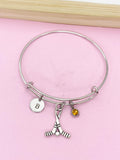 Silver Hockey Stick Charm Bracelet, Initial, Birthstone
