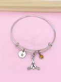 Silver Hockey Stick Charm Bracelet, Initial, Birthstone