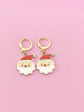 Gold Santa Claus Dangle Earrings, Stainless Steel Christmas Earrings