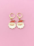 Gold Santa Claus Dangle Earrings, Stainless Steel Christmas Earrings