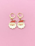 Gold Santa Claus Dangle Earrings, Stainless Steel Christmas Earrings