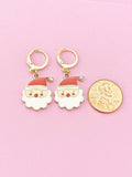 Gold Santa Claus Dangle Earrings, Stainless Steel Christmas Earrings