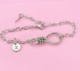 Silver Lasso Knot Charm Bracelet, Initial Charm, Stainless Steel Chain