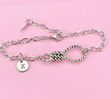 Silver Lasso Knot Charm Bracelet, Initial Charm, Stainless Steel Chain