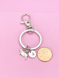 Flying Pig Keychain, Winged Pig Charm, Initial Charm