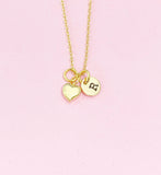 18K Gold Plated Heart Necklace, Initial Charm, Dainty Personalized Jewelry, N3592
