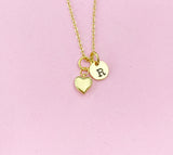 18K Gold Plated Heart Necklace, Initial Charm, Dainty Personalized Jewelry, N3592