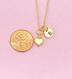 18K Gold Plated Heart Necklace, Initial Charm, Dainty Personalized Jewelry, N3592