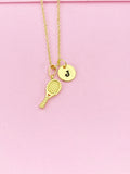 Gold Tennis Racket Charm Necklace, Preconized Gift, N4206