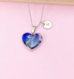 Silver Lapis Lazuli Heart Pendant Necklace, Natural Gemstone Jewelry, N4492