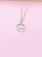 Silver Peace Sign Charm Necklace, N3499B
