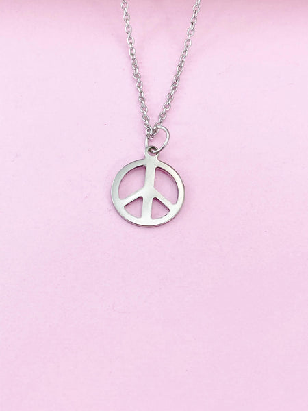 Silver Peace Sign Charm Necklace, N3499B