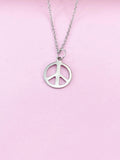 Silver Peace Sign Charm Necklace, N3499B