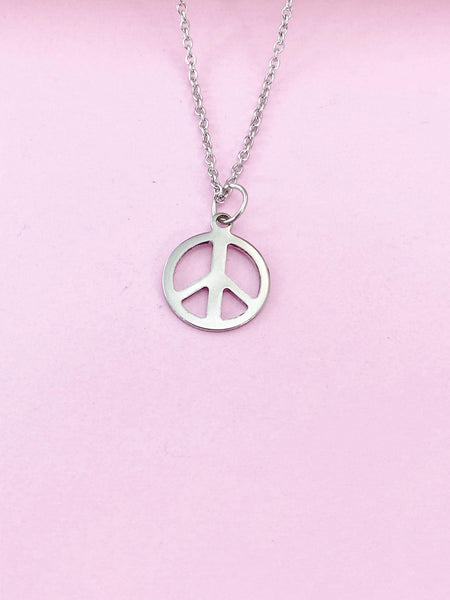 Silver Peace Sign Charm Necklace, N3499B