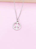 Silver Peace Sign Charm Necklace, N3499B
