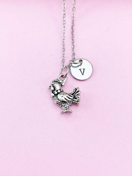 Silver Chicken Charm Necklace, Rooster Charm, N554