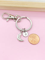 Silver Celestial Moon Charm Keychain, Celestial Jewelry, Half Moon Charm Keychain, N4205B