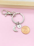 Silver Moon Initial Keychain, Celestial Jewelry