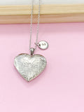 Silver Heart Flower Locket Necklace, Love, Valentine Gift, Keepsake Photo Frame Charm, L013