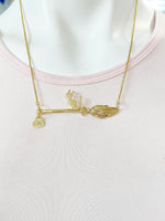 Gold Cute Cat Riding Witch Broom Charm Necklace, Cat On A Broom, Halloween Gift, N5786