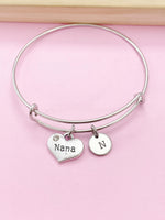 Nana Bracelet, Silver Nana Charm, Heart Charm, Nana Gift, Grandmother Gift, Grandma Gift , Personalized Gift, N1349