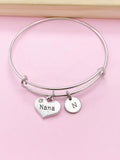 Nana Charm Bangle Bracelet, Initial, Grandmother Gift
