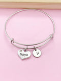 Nana Charm Bangle Bracelet, Initial, Grandmother Gift