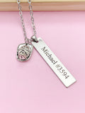 Silver Firefighter Helmet Necklace, Name, Tag, Badge Number, Christmas Gifts for Firefighter, D054