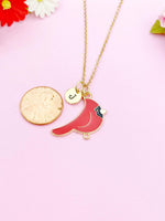 Gold Red Cardinal Bird Charm Necklace, N5257