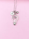 Silver Light Bulb Charm Necklace, Science Club Gift, N1928