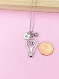 Silver Light Bulb Charm Necklace, Science Club Gift, N1928