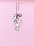 Silver Light Bulb Charm Necklace, Science Club Gift, N1928