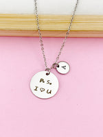 PS I Love You Necklace, Silver or Gold PS. I Heart U Charm, Boyfriends Girlfriend Valentine Gifts, Anniversary Gifts, Love Jewelry, N1102