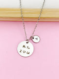 PS I Love You Necklace, Hand Stamped Initial, Stainless Steel Charm