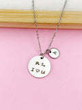 PS I Love You Necklace, Hand Stamped Initial, Stainless Steel Charm