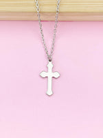 Stainless Steel Cross Charm Necklace, Silver Cross Charm, Mom Gift, Girl Gift, N2572