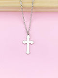 Stainless Steel Cross Charm Necklace, Silver Cross Charm, Mom Gift, Girl Gift, N2572