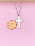 Stainless Steel Cross Charm Necklace, Silver Cross Charm, Mom Gift, Girl Gift, N2572