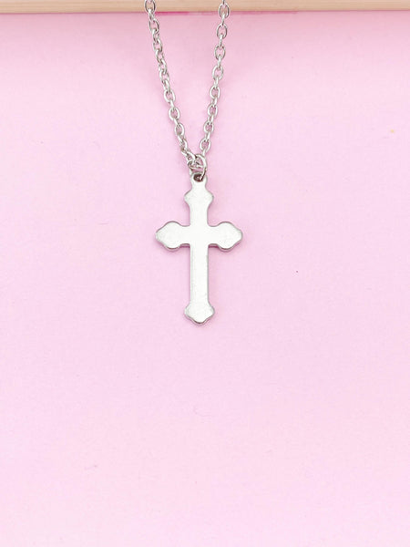 Stainless Steel Cross Charm Necklace, Silver Cross Charm, Mom Gift, Girl Gift, N2572