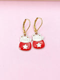 Gold Maneki Neko Earrings: Lucky Cat Star Charm