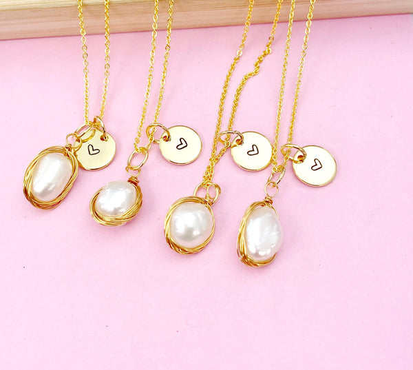 Gold Baroque Pearl Keshi Pearl Charm Necklace, June Birthday Gift, N3464