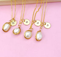 Gold Baroque Pearl Keshi Pearl Charm Necklace, June Birthday Gift, N3464