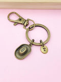 Cowboy Hat Keychain, Personalized Initial Charm, Bronze Western Jewelry