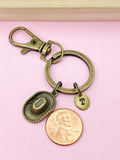Cowboy Hat Keychain, Personalized Initial Charm, Bronze Western Jewelry