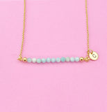 Gold Natural Amazonite Necklace, Natural Amazonite Gemstone Jewelry, N4010A