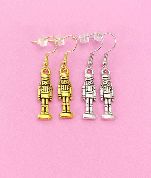 Gold or Silver Nutcracker Soldier Ballet Charm Earrings, N676Z